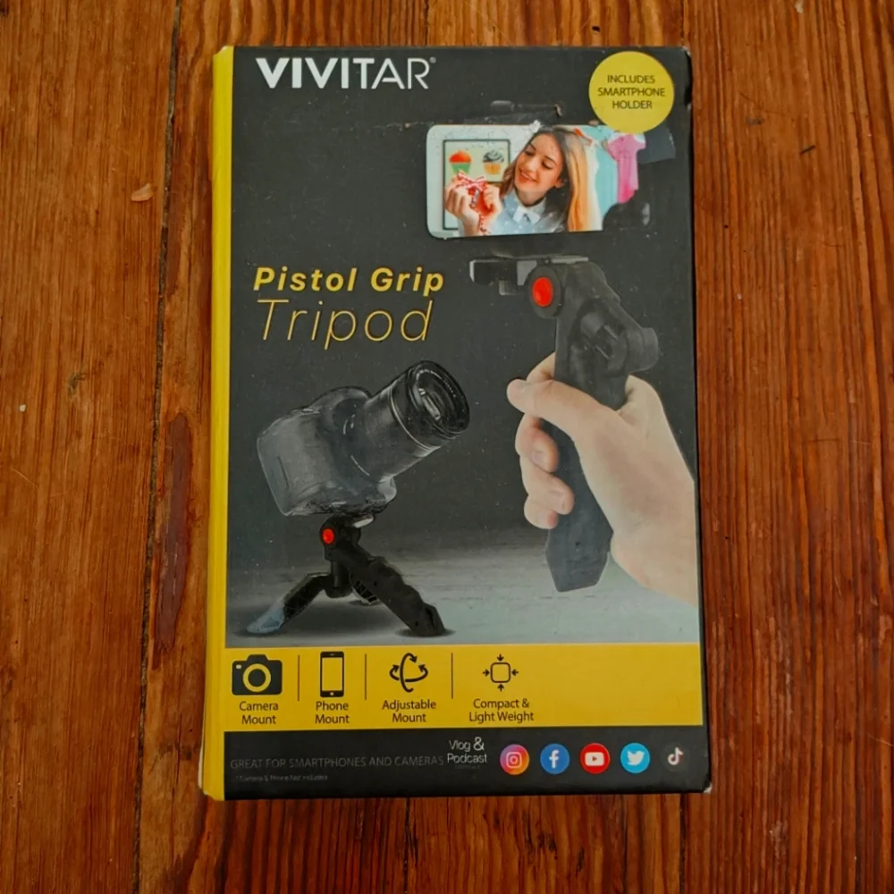 VIVITAR Pistol Grip Tripod For Smartphone's Or Cameras - Blog/Go Live - NEW